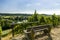 Idyllic resting place in the vineyard in the valley of the river Main, in the background a vineyard with the castle Vogelsburg in