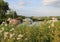 Idyllic river frome with sail boats