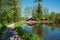 Idyllic route for walking along the moor pond oberstdorf