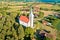 Idyllic rural Croatia village church aerial view