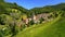 Idyllic rural landscape with a village in a valley