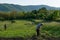 Idyllic Rural Scene: Farm Work and Grazing Sheep in Spring