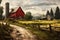 An idyllic scene of a farm with a vibrant red barn, capturing the beauty of rural life, An old-fashioned countryside with rustic