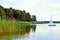 Idyllic Schaalsee with boathouse and sailboat near Zarrentin, Mecklenburg-Vorpommern