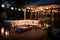 Idyllic Summer Evening Patio Bliss in the Garden of a Stunning Suburban House Adorned with Sparkling Lights.. created with