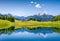 Idyllic summer landscape with clear mountain lake in the Alps