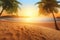 Idyllic Sunrise Scene of Superior Sandy Beach with Palm Trees, Generative AI