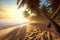 Idyllic Sunrise Scene of Superior Sandy Beach with Palm Trees, Generative AI