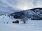 Idyllic Swiss alpine mountain huts