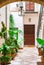Idyllic traditional spanish patio terrace with potted plants