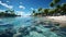 Idyllic tropical coastline, blue water, palm tree beauty generated by AI