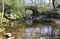 Idyllic tumbling May Beck River under Beck Lane Bridge near Falling Foss