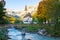 Idyllic view on alpine village Ramsau bei Berchtesgaden with church during autumn, Bavaria, Germany