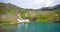 Idyllic view of Balea Lake shore in Fagaras Mountains