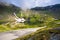 Idyllic view with on Balea Lake shore seen from Transfagarasan r