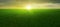 Idyllic view of green crop fields, warm setting sun on horizon, minimal natural background. Generative AI illustration