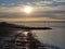 Idyllic view of the sunset reflected in the sea at Lee On The Solent, Hampshire, UK