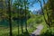 Idyllic walkway from oberstdorf to lake Christlessee, allgau alps in spring