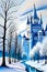 Idyllic winter landscape with fairytale castle