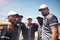 If you challenge one, you challenge us all. a group of young men huddled together at a baseball game.