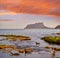 Ifach Penon view from Moraira beach with ducks