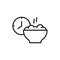 Iftar. Linear emblem of fasting, diet. Cooking time icon for packaging design. Black simple illustration of bowl of hot porridge