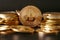 Igital Currency. Gold Bitcoin Coins On Dark Background