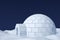 Igloo icehouse on the polar snow field under night sky with star