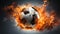 Ignited Striker: Soccerball Amidst Smoke and Flames