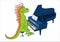 Iguana musician for children\\\'s coloring book. Cheerful cartoon Iguana plays the grand piano. Vector color image of a cartoon