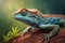 Iguana sunbathing on a branch, climbing a tree, close-up lizard - Generative AI
