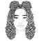 IIllustration of a girl with long curly hair, eyes, eyebrows and eyelashes. Realistic makeup. Hairstyle in the form of a