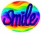 IIllustration in the style of a stained glass window with a mosaic image of the word smile on an abstract rainbow background