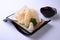 Ika Tempura, deep fried sliced squid in japanese dish isolated o