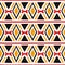 Ikat damask seamless pattern. Black, red, yellow elements on a w