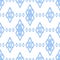 Ikat damask seamless pattern. Blue diamonds on a white background