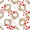 Ikat vector seamless pattern with rowanberry branch. Abstract geometric background for fabric, print or wrapping paper.