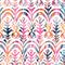 Ikat watercolor seamless pattern. Floral vibrant watercolour .