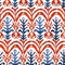 Ikat watercolor seamless pattern. Floral vibrant watercolour