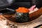 Ikura Gunkan Maki Salmon Roe Gunkan Sushi.