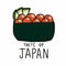 Ikura salmon eggs sushi taste of Japan cartoon illustration