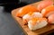 Ikura salmon roe on prawn sushi and sashimi sushi set