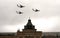 IL-76MD military transport aircraft over Moscow`s Red Square during an air parade dedicated to Victory Day