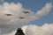 IL-76MD military transport planes over Moscow`s Red Square during the dress rehearsal of the Victory Day air parade