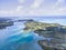 Ile aux Cerfs, Deer Island from above. Landscape with ocean and beach, jungle in abackground. Mauritius