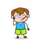 Ill Kid with Fever Thermometer - Cute Cartoon Boy Illustration