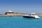 Illetes salt windmill from sea view Formentera