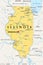 Illinois, IL, political map, US state, nicknamed Land of Lincoln