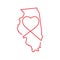 Illinois US state red outline map with the handwritten heart shape. Vector illustration