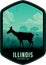 Illinois vector label with white-tailed deer, bisons, scissor-tailed Flycatcher, Prairie dog and eagle in grassland prarie